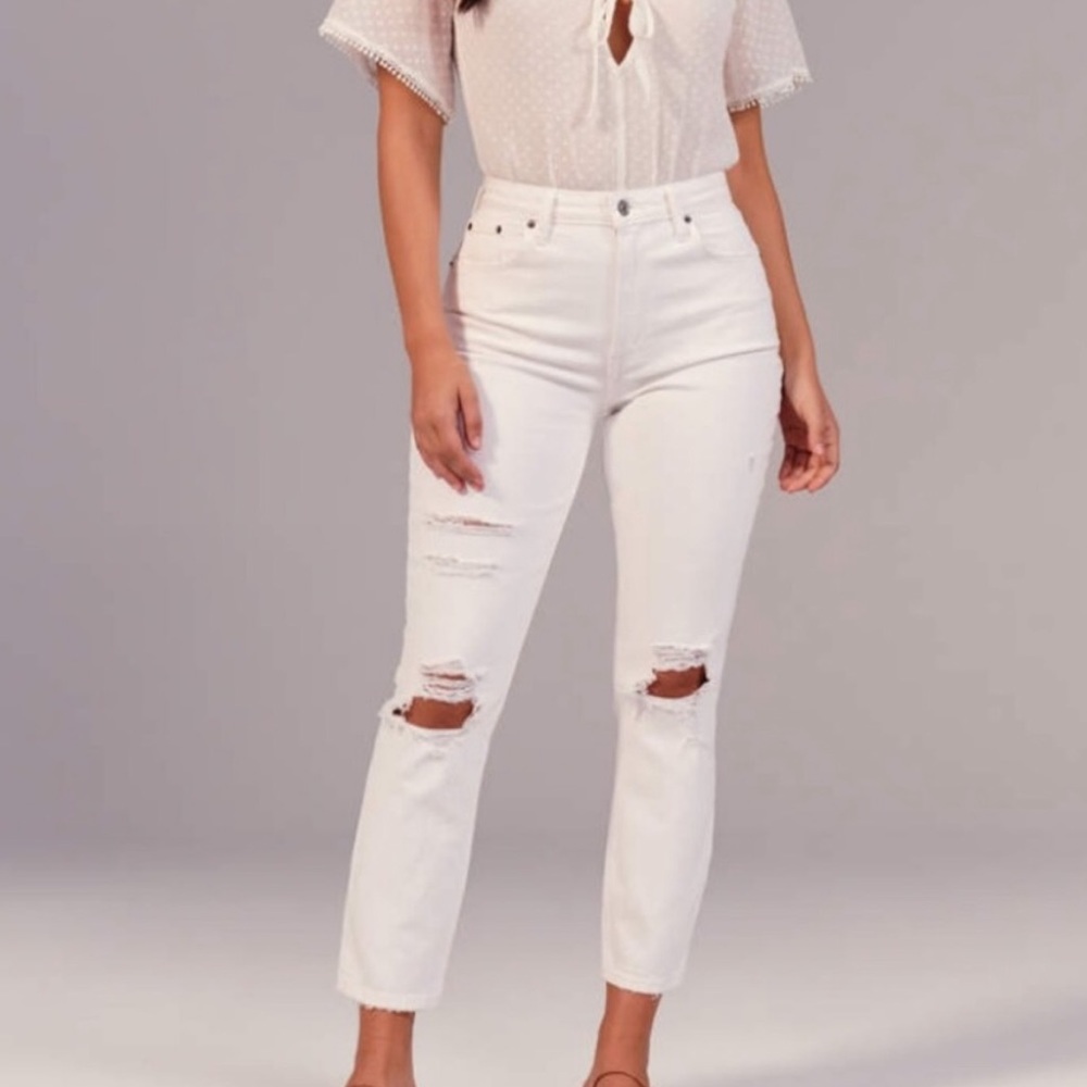 Sold!! Abercrombie & Fitch Annie High Rise Ripped Girlfriend Jeans in  White